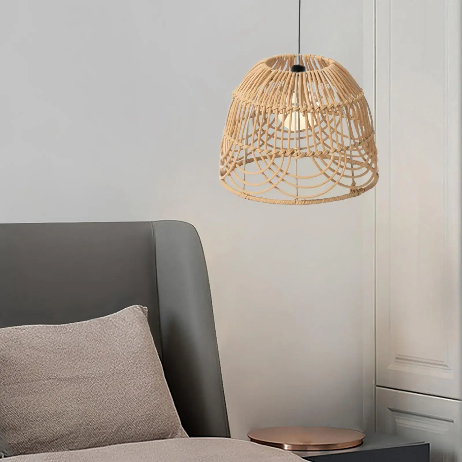 Rattan Woven Lampshade Lighting Fixtures Rattan Weave Retro Chandelier Light Cover for Kitchen House Farmhouse Living Room Hotel