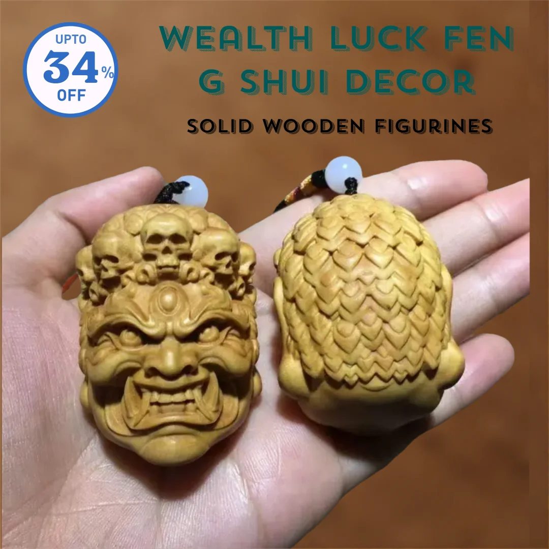 Solid Wood- Motionless Mingwang Feng Shui Buddha Statue Pendant Chinese Buddha Statue Home, Car, Key Decoration Pendant