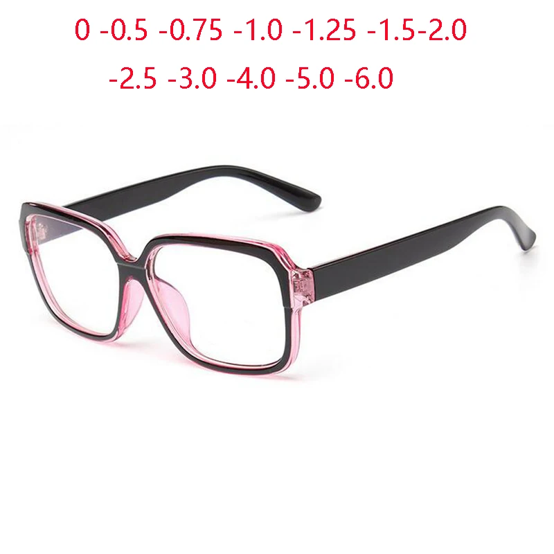 Black Red Frame Student Myopia Prescription Eyeglasses Women Men Plastic Polygon Short-sight Eyewear Diopter 0 -0.5 -0.75 To -6