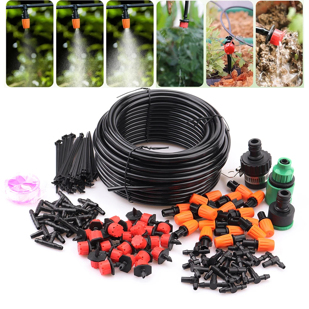 Greenhouse Micro Automatic Drip Irrigation System Kit with 4/7mm Hose DIY Adjustable Patio Misting Nozzle Emitters Sprinkler