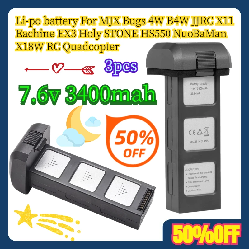 

3pcs Li-po battery For MJX Bugs 4W B4W JJRC X11 Eachine EX3 Holy STONE HS550 NuoBaMan X18W RC Quadcopter