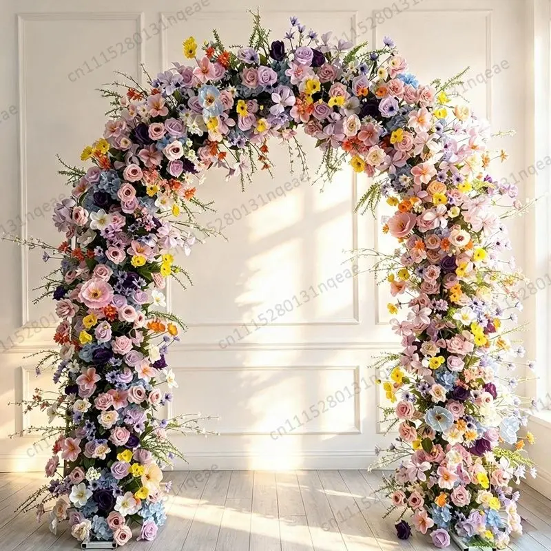Realistic 3D Simulation U-shaped Colorful Flower Arch Hotel Restaurant Wedding Decoration Handmade