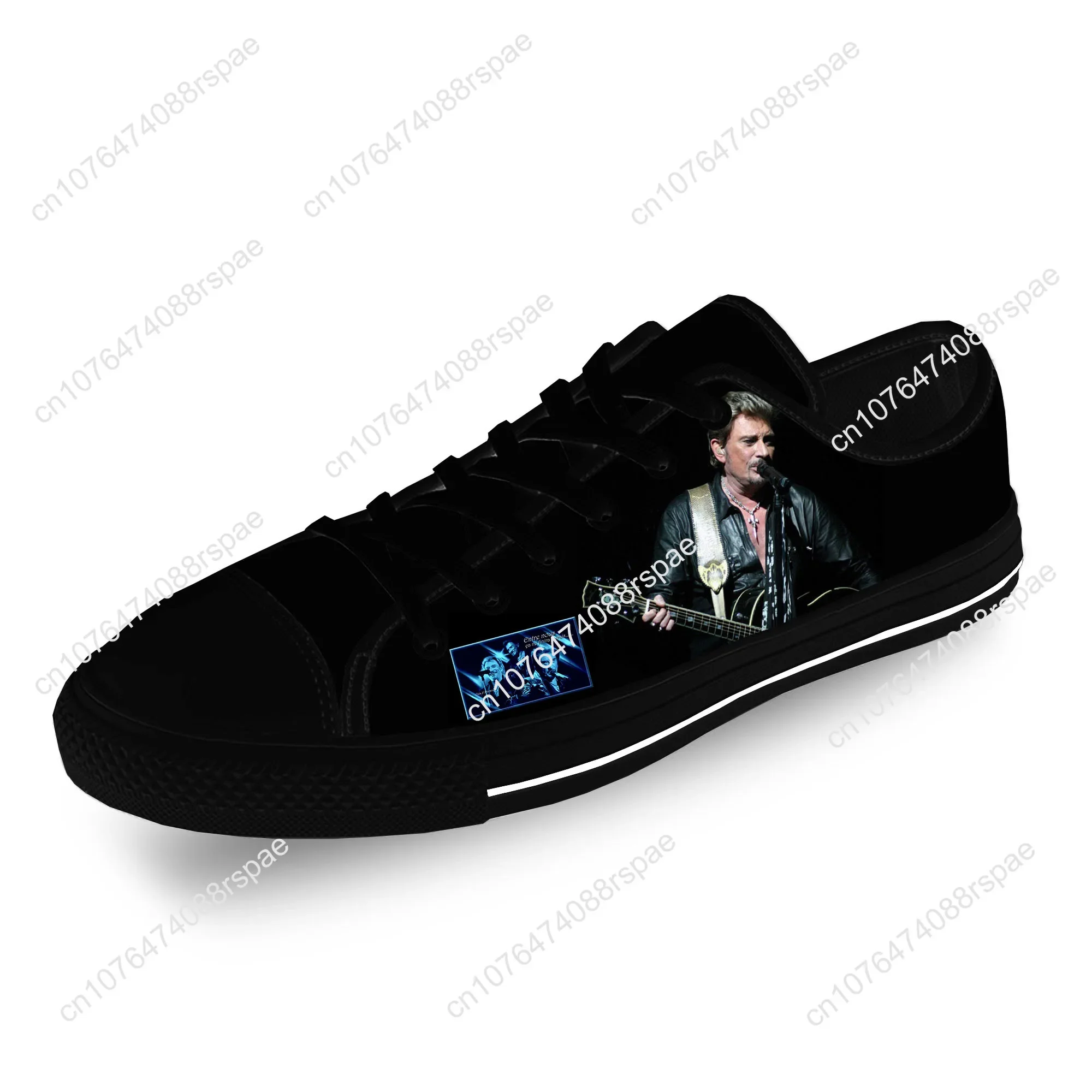 Zapatillas de lona con estampado 3D de Johnny Hallyday Rock Star para hombre y mujer, zapatos bajos de tela ligera, informales y transpirables