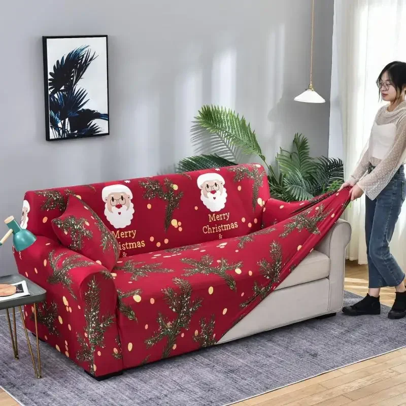 New Elastic Non-Slip Christmas Sofa Cover Stretch Santa Claus Sofa Slipcover for Living Room Office Decor Furniture Protector image 4
