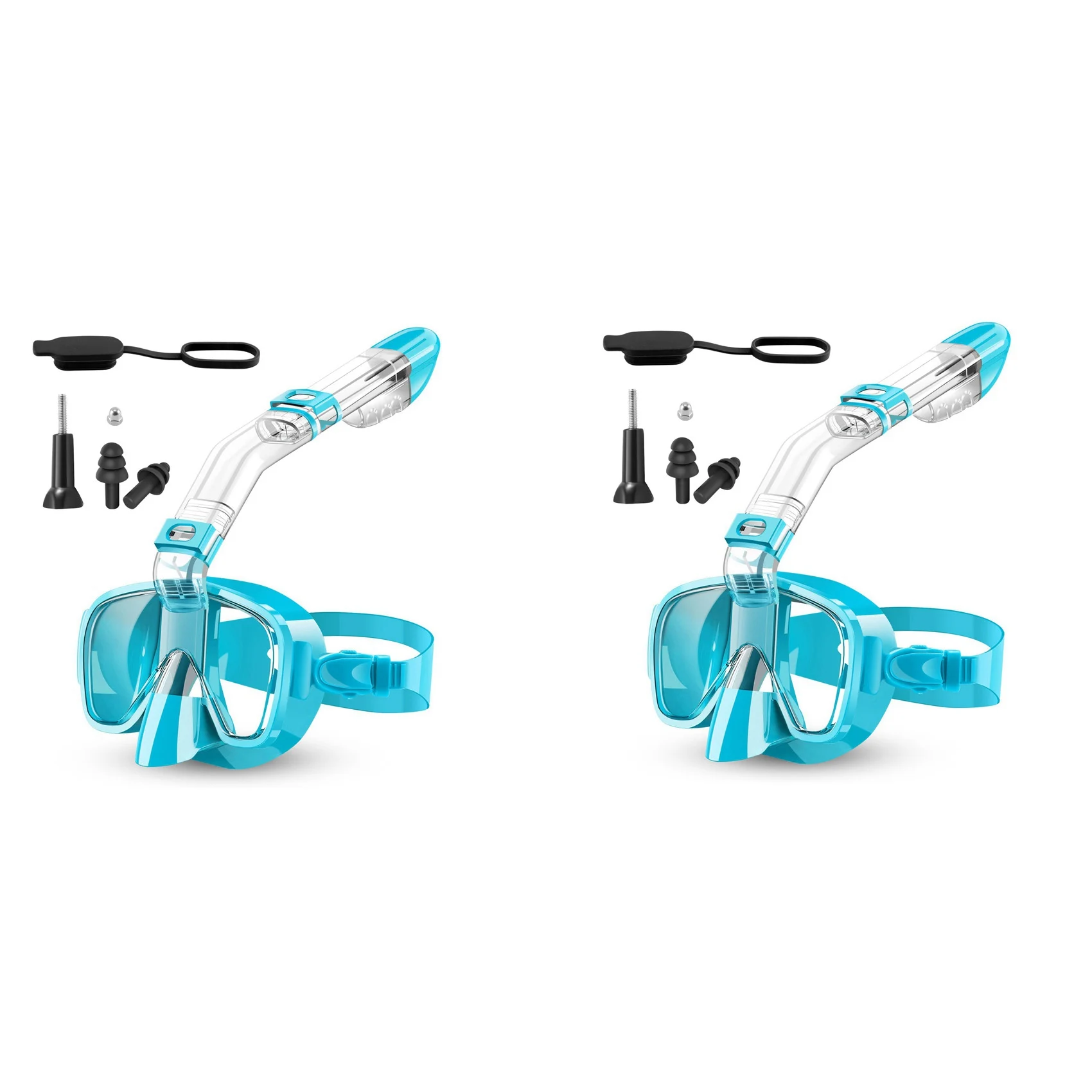 

2X Snorkel Mask Foldable Diving Mask Set With Dry Top System And Camera Mount, Anti-Fog Professional Snorkeling Gear-B60B