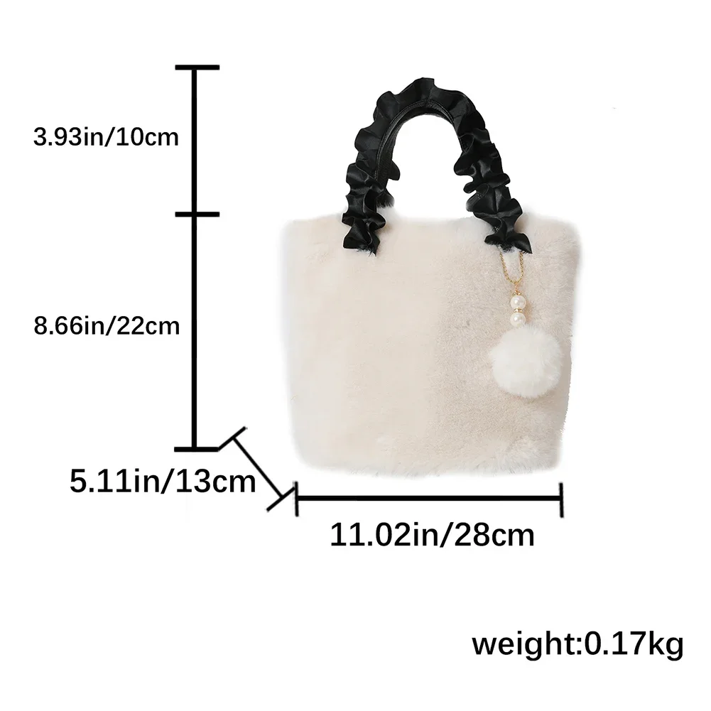 Autumn Winter Faux Fur Tote Bag for Women Plush Shoulder Bag Fluffy Handbag Purse Puffy Furry Top Handle Bag Pleated Shopper Bag