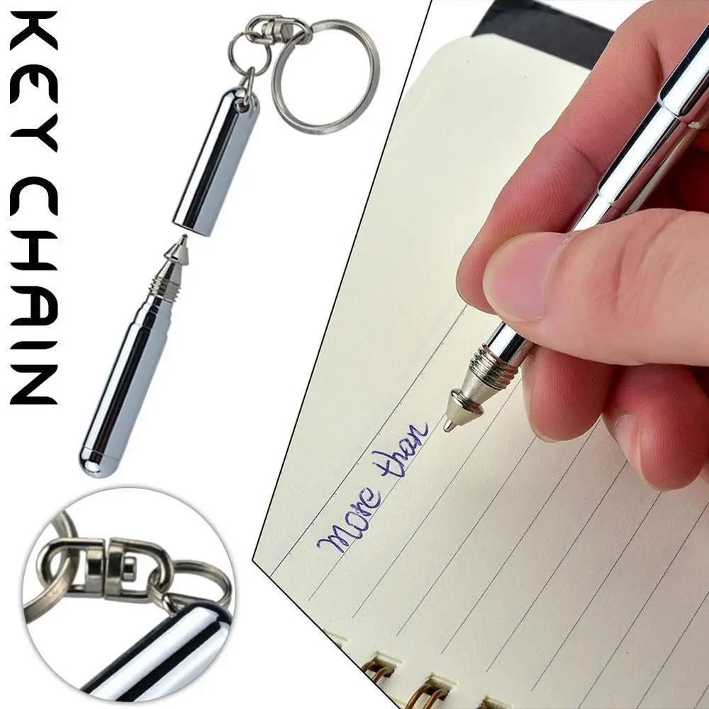 High Quality Stainless Steel Key Ring Telescoping Silver Telescoping Pen Bold Ballpoint Pen Students Gift