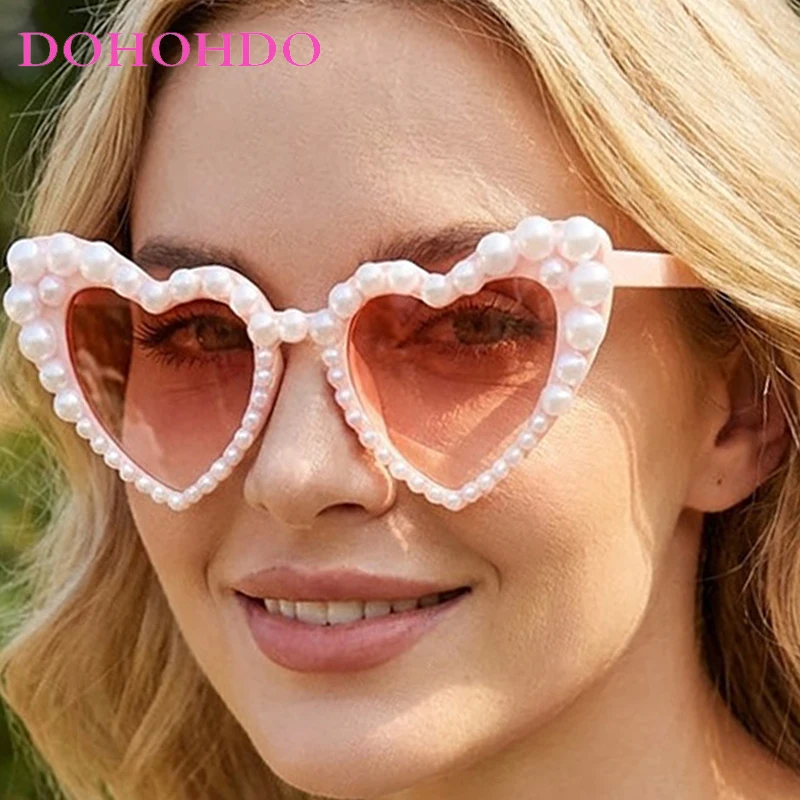 

DOHOHDO Summer Fashion Heart Shaped Pearl Sunglasses For Women Personality Large Frame Sun Glasses Casual Sweet Eyewear UV400