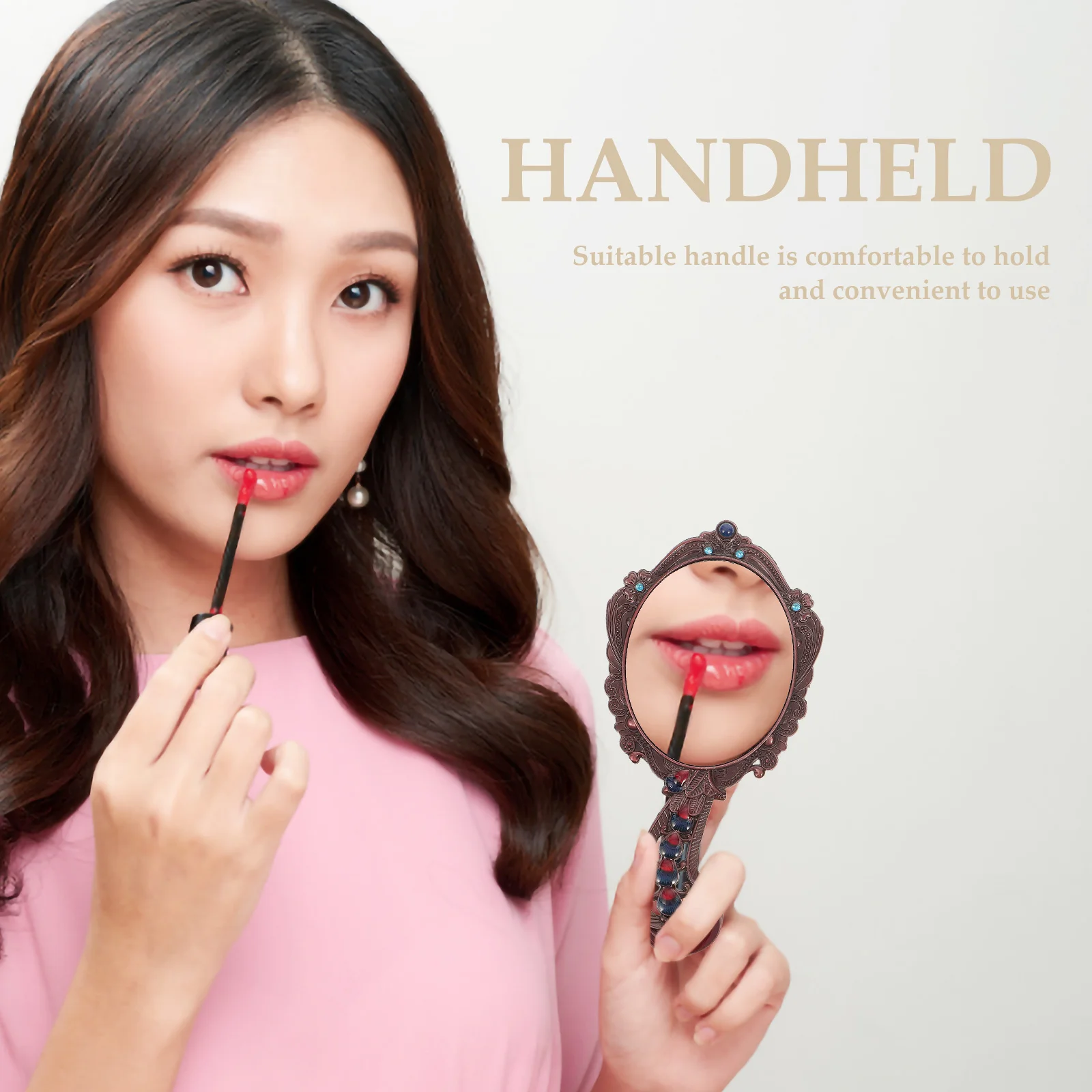 1Set Make-upspiegelset Vintage Handspiegel met Kam Draagbaar Kappersgereedschap voor Reizen School Gym Portemonnee