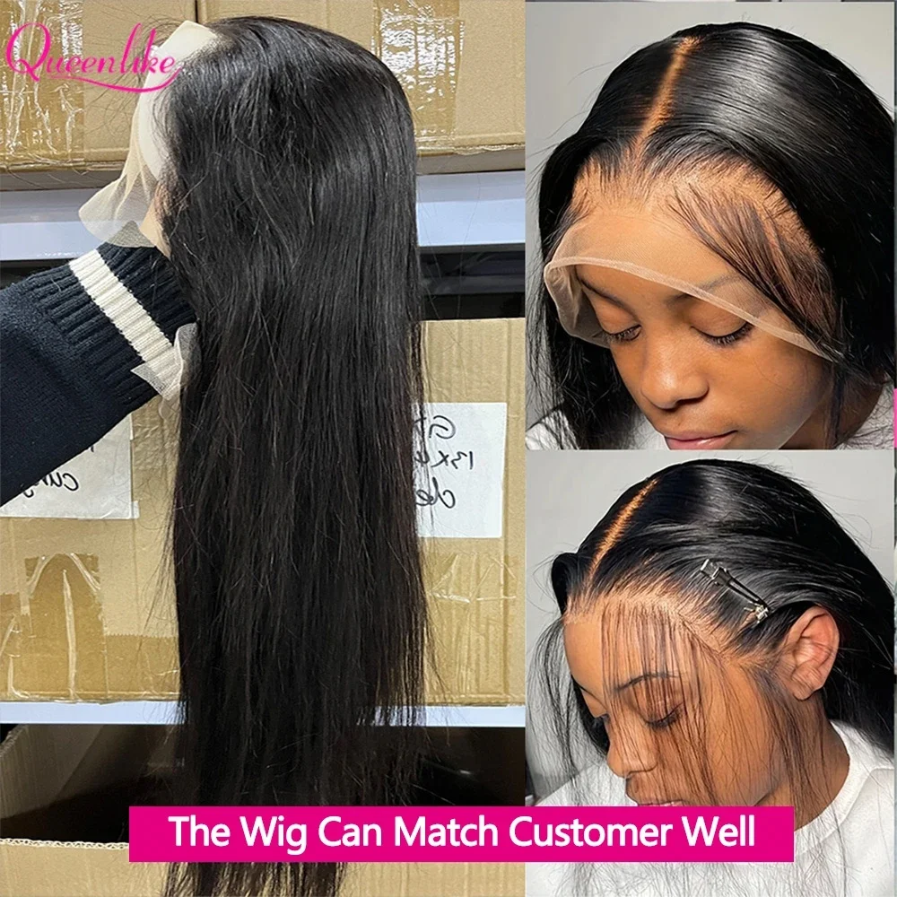 Queenlike 30 Inch 13X6 HD Transparent Lace Frontal Wigs Straight Human Hair Brazilian Hair Natural Black Color Human Hair Wigs Remy Hair For Women