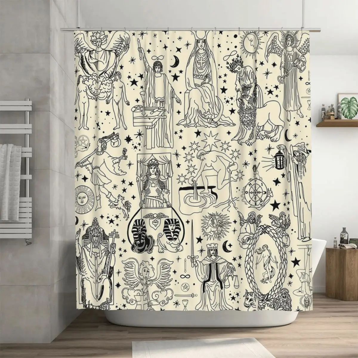 Cortina de ducha con diseño de tarot mágico y los Arcanos Mayores (inspirada en el mazo de tarot Rider Waite Smith), cortinas de baño con ganchos