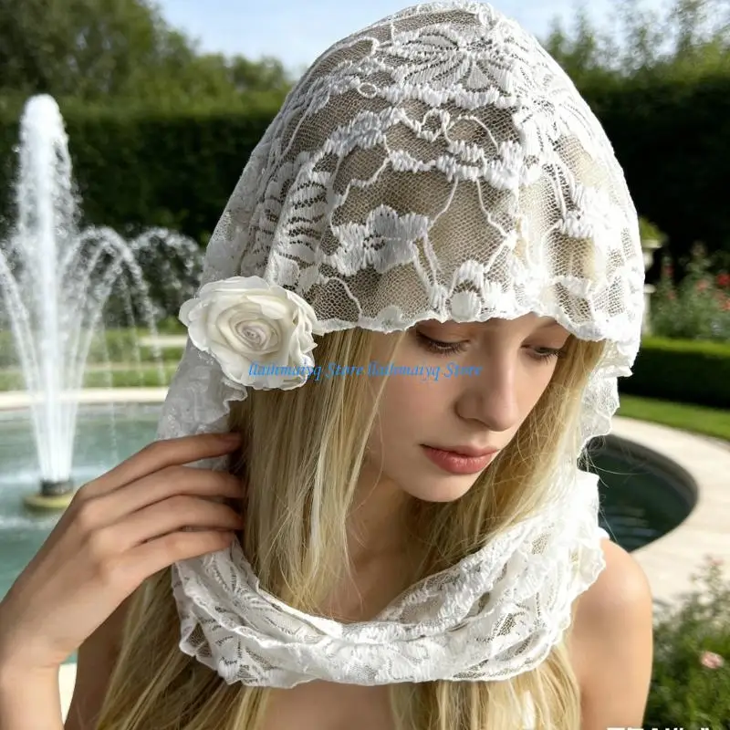 573B Comfortable Lace Hair Wrap Scarf Measuring 93X25cm For Sun Protections