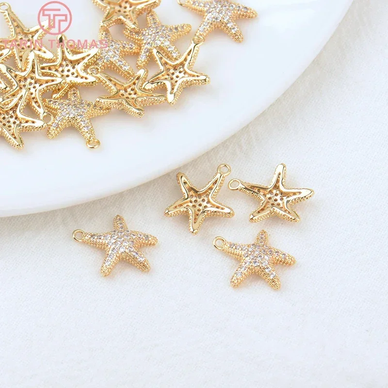 (1424) 4 Stuks 14X13Mm 24K Goud Kleur Messing En Zirkoon Zeester Bedels Hangers Hoge Kwaliteit Diy Sieraden Bevindingen Accessorie