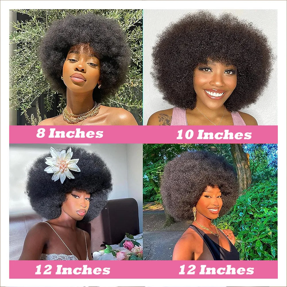 Afro Kinky Curly Short Human Hair Wigs With Thick Bangs Fluffy Natural Bob Wig Glueless Brazilian Full Machine Made Wigs On Sale