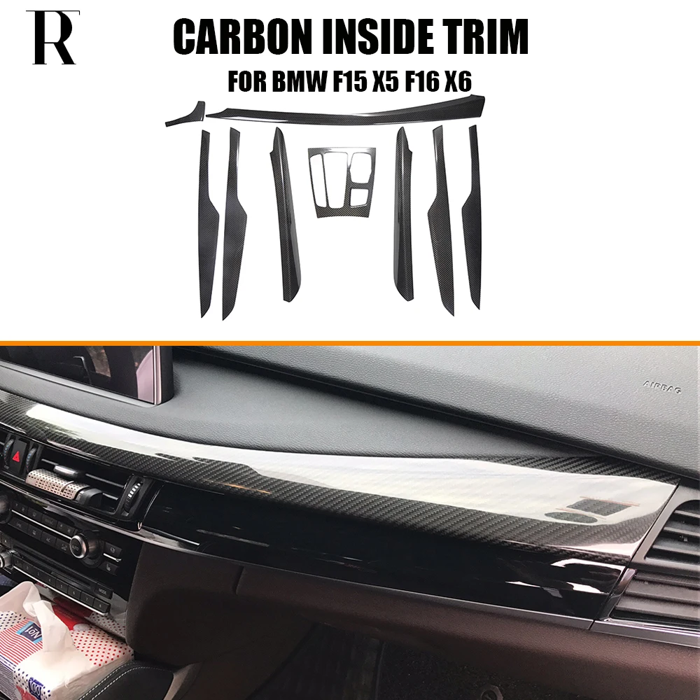 

Add On Style Dry Carbon Fiber Inside Dashboard Door Moulding Trim Cover for BMW F15 X6 F16 X6 12-18