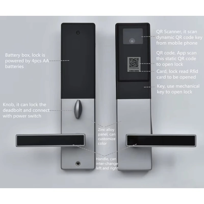 WiFi Smart Hotel Door Lock with QR Code & App Control Unlocking Feature