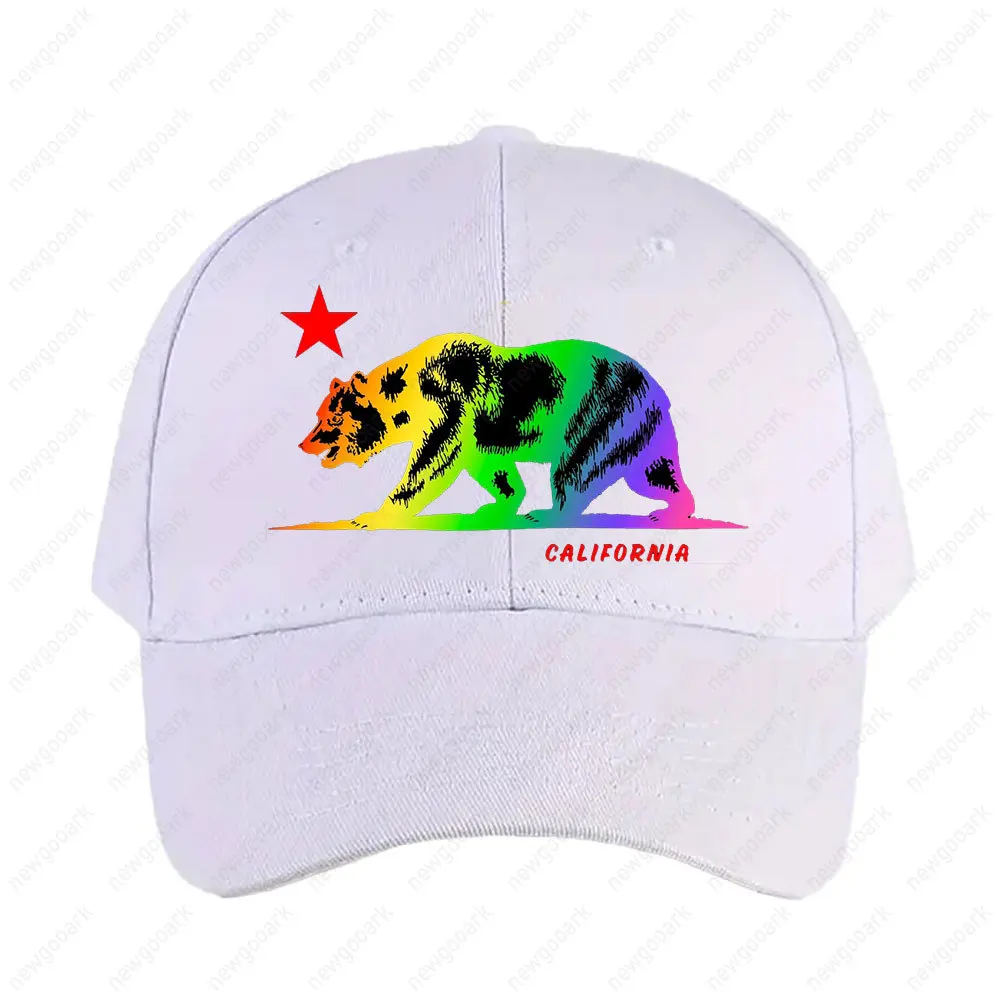 California Republic Bear NCR Cali Gay Pride Rainbow Gradient Flag Cap Woman Man Adult Casual Printed Baseball Caps Adjustable