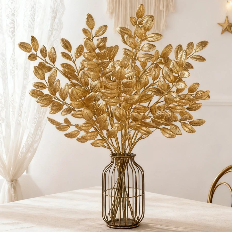 10 قطعة نبات اصطناعي أوراق ذهبية السنة الجديدة عيد الميلاد ديكور غرفة المنزل في الهواء الطلق الزفاف حديقة إكليل إكليل لتقوم بها بنفسك صندوق هدايا رخيصة #3