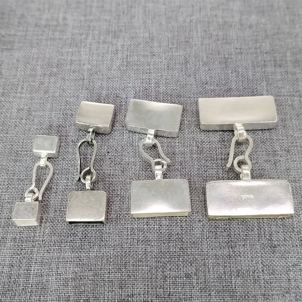 

925 Sterling Silver Rectangle Leather Cord Flat End Cap Connector w/ Hook Clasp