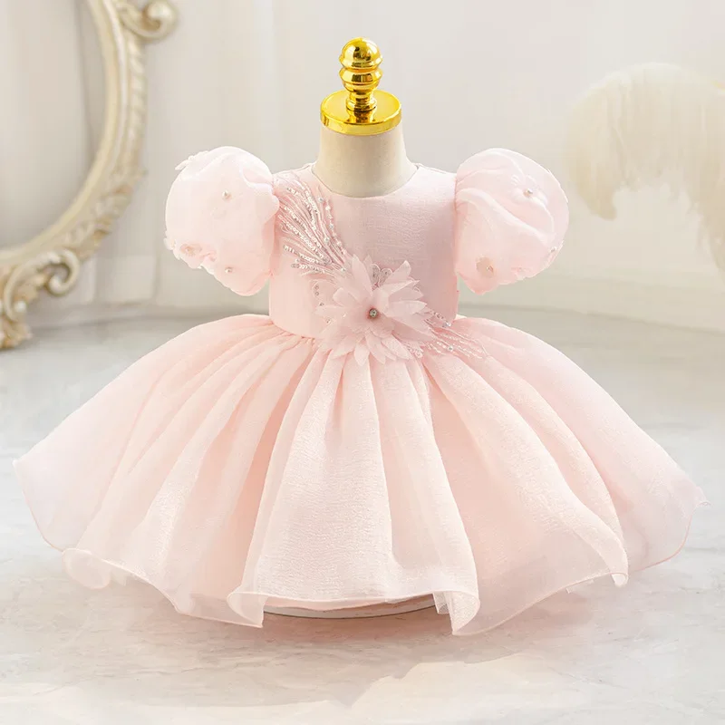 New Bubble Sleeve Mesh Princess Dress for Girls 0-4 Years Old Toddler Pageant Dress Children Artistic Photography
