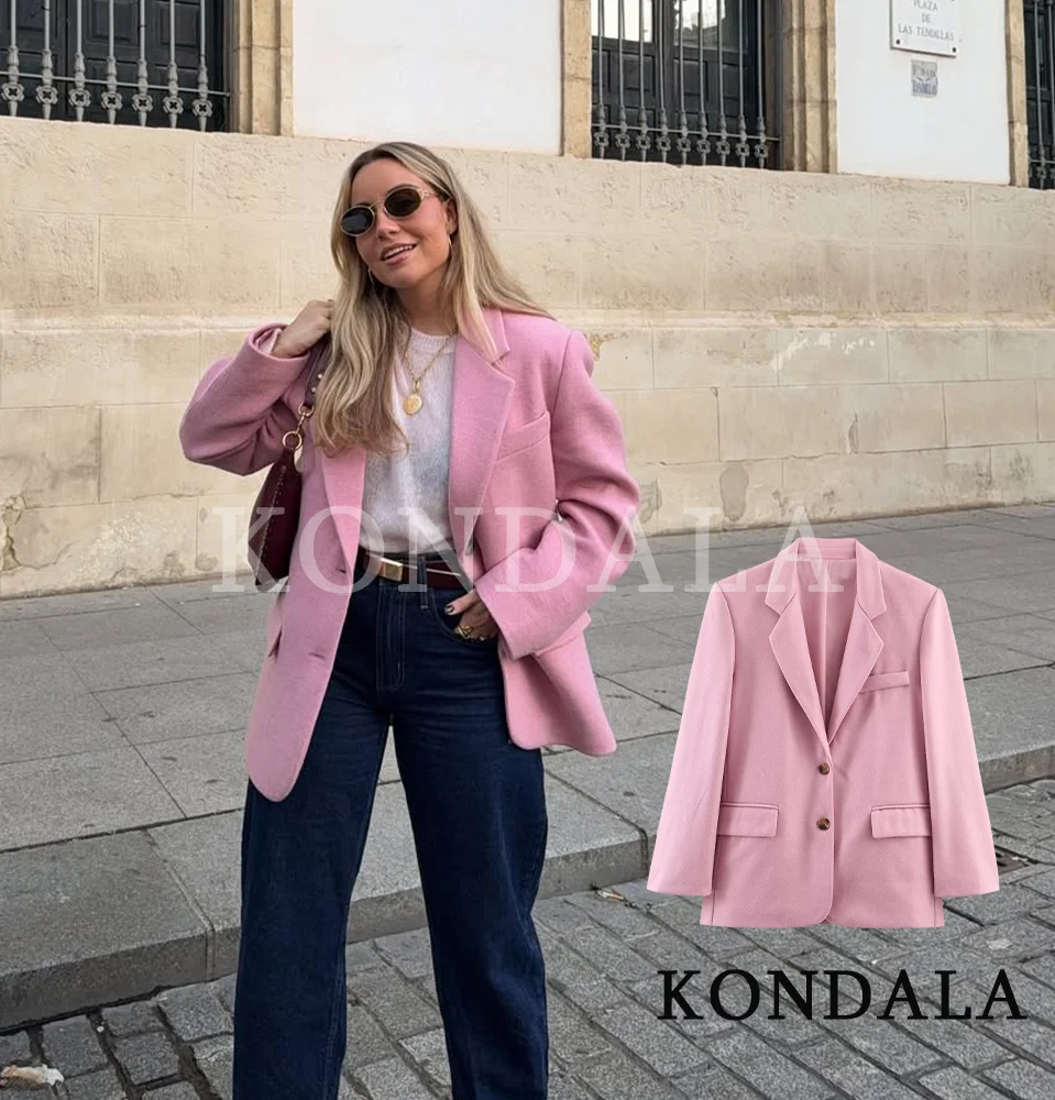 KONDALA Trendy Commute Pink Blazer Women Elegant Cute Buttons Blazer 2026 Spring Fall Fashion Holiday Casual Chic Female Blazer