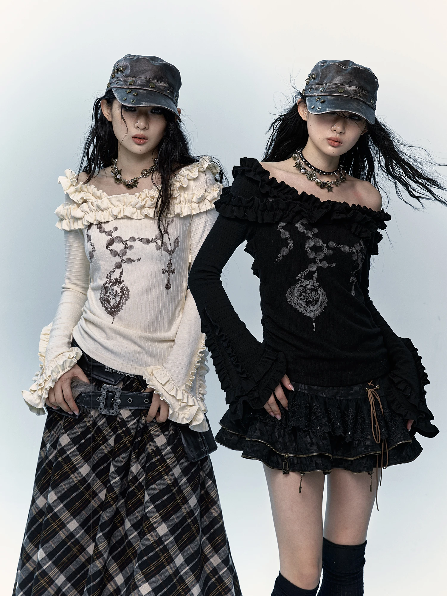 

NO ROMANCE Original Design Vintage Double-Sided Wear Bell Sve Knitted Long Sve T-irt Women Casual Sle Slim Fit Poly...