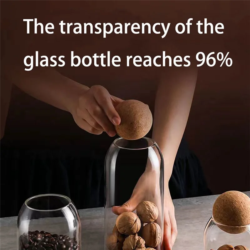 AD23-透明ガラスボトル、気密丸型コルク付きガラス食品保存容器、キャンディ、ナッツ、スパイス、コーヒー豆用、9×15cm