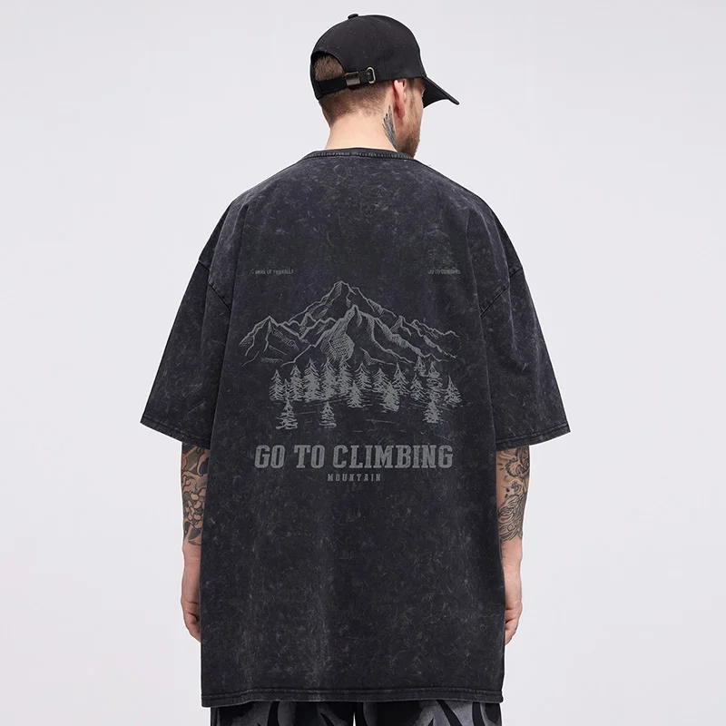 

Мужская футболка в американском стиле, ретро, с коротким рукавом, свободного кроя, летняя, больших размеров, модная, с эффектом потертости, для полных мужчин