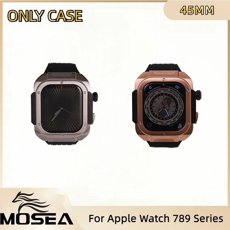 MOSEA Brand for Apple Watch Case Suitable 45mm Watch Metal Stainless Steel Case Soft Silicone Quick Release Strap Iwatch 7 8 9