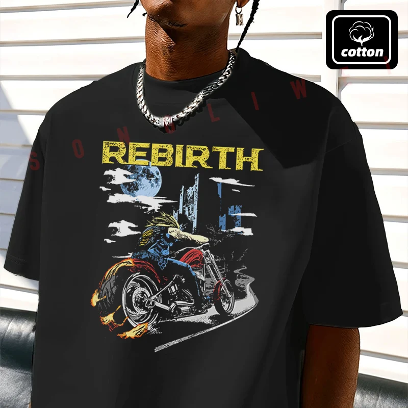 

Rebirth Motorcycle Graphic Moto T-Shirt Vintage Cotton Plain Mens Funny T Shirts Casual Harajuku Clothes