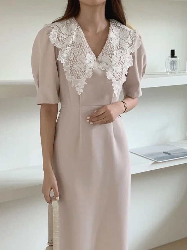 Hebe Sle Lace Bubble Sve Dr Женская летняя новая длинная юбка в стиле ретро с застежкой на талии для поездок на работу Чистая электронная коммерция Другой материал