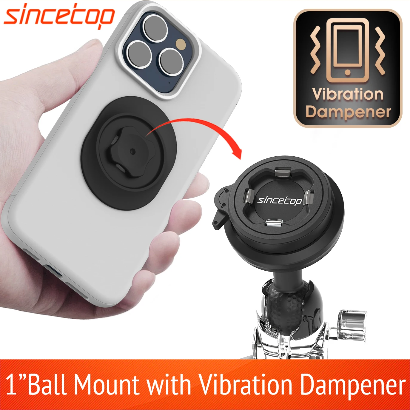 1 Inch Ball Motorcycle Phone Holder with Vibration Dampener Universal Handlebar Socket Arm for Motor Quick Mount Clamp(2nd Gen)