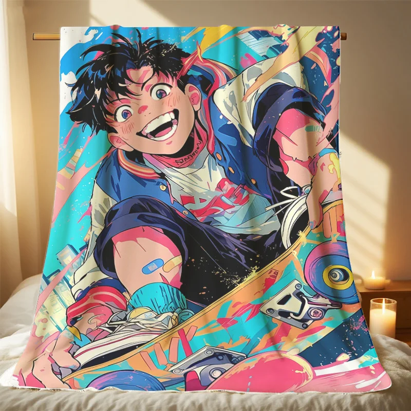 قطعة واحدة من بطانية رمي لوح التزلج من الرسوم المتحركة - أريكة خفيفة الوزن لجميع المواسم، سرير، بطانية للتخييم والسفر - نسيج بوليستر ناعم