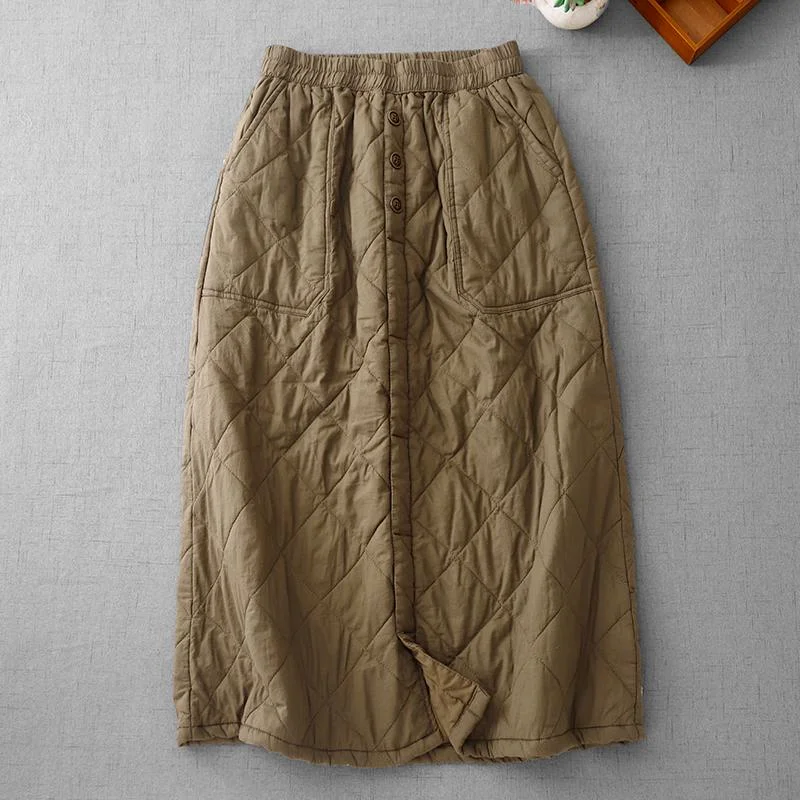 

Thiened Хлопковая зимняя юбка в стиле ретро с ромбовидным узором, теплая универсальная утягивающая повседневная юбка из полиэфирного волокна с высокой талией