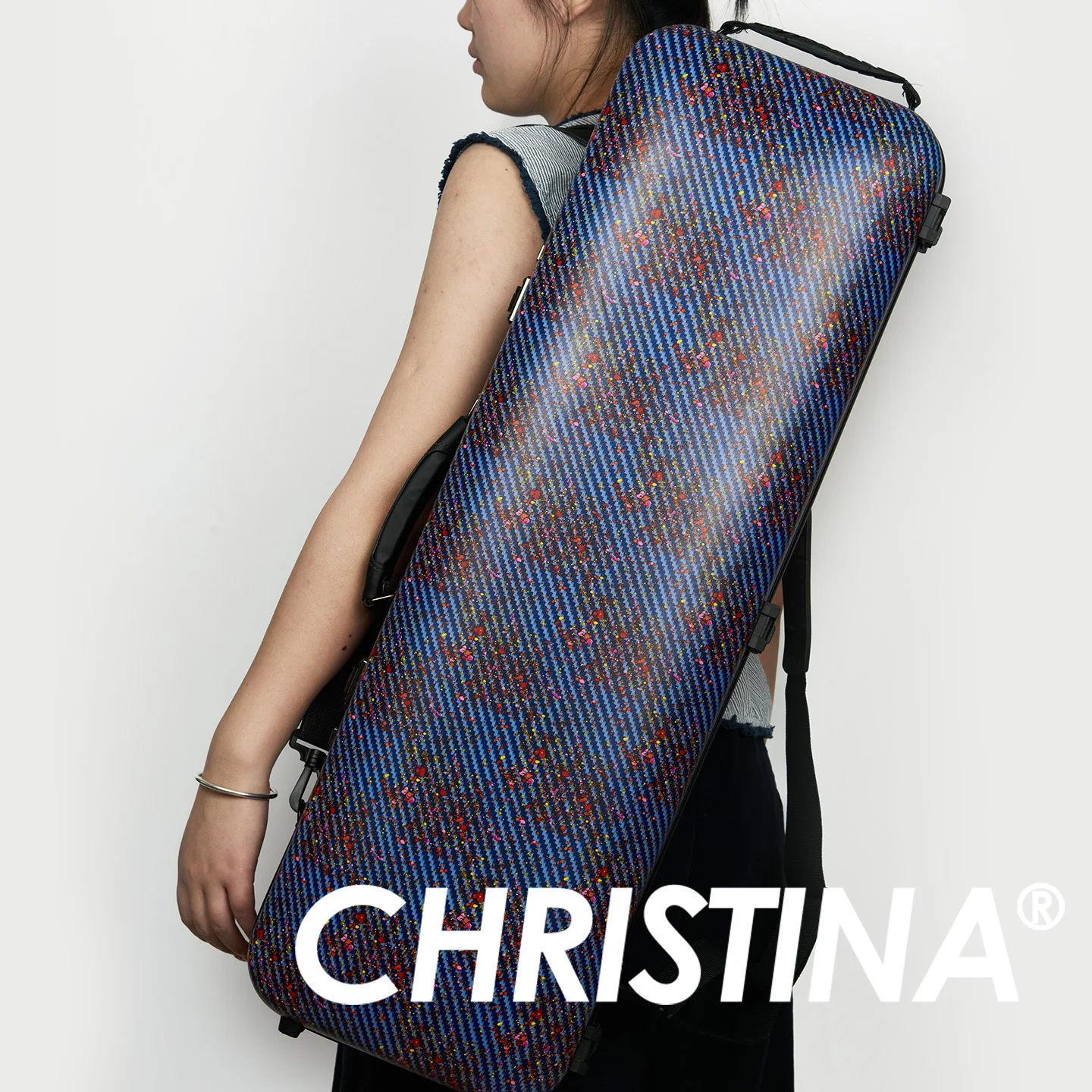 CHRISTINA Composite PC Rectangular Violin Case 4/4 Size Available in Speckling Red/Purple/Blue with Music Bag Combination Lock