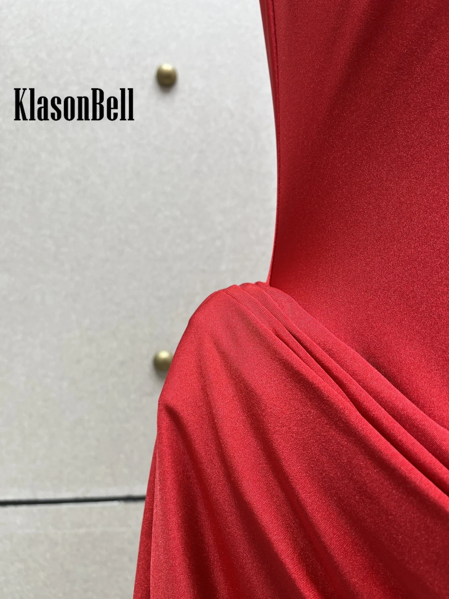 8.24 KlasonBell Women Temperament Fashion Red Banquet Evening Dress Stand Collar Sleeveless Ruched Package Hip Short Dress