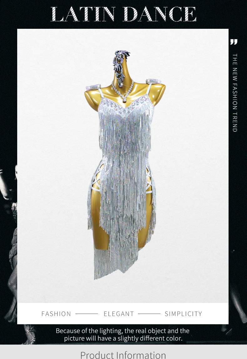 Damen Lateinamerikanisches Tanzkostüm Mädchen Karnevals-Festkleid 2026 Tanzbekleidung Performance-Kleidung Wettbewerbs-Abendkleid Fransen-Anzug – Detail 2