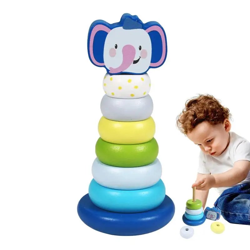 

Rainbow Tower Toy Wooden Rainbow Stacked Sorting Toy early Educational Learning Toy Brain Development Toys For Toddler Gift