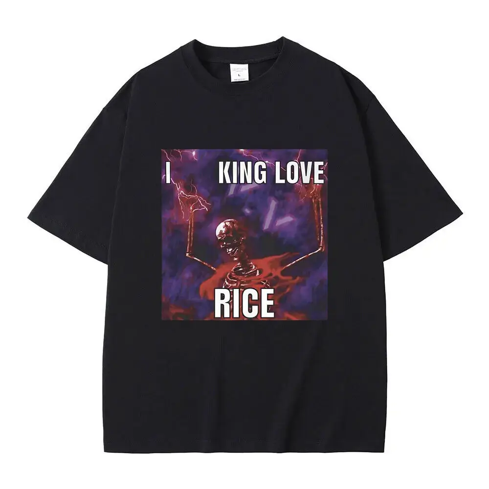 I Love Rice Meme T shirts Skeleton PrinT Shirt 's Vintage Fash