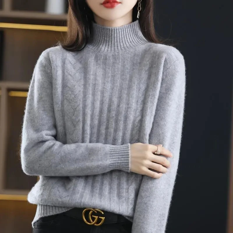 Autumn Winter Thick Cashmere Sweater Women's Half Turtleneck Pullovers Soft Solid Color Knitted Jumper Female Bottoming Shirt