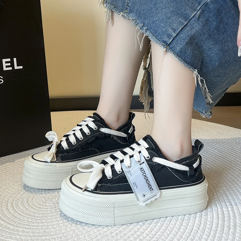 Womens Flat Sneakers New Style Breathable Floral Canvas Shoes Autumn Thick Platform All-match Student Sneakers Zapatillas Mujer