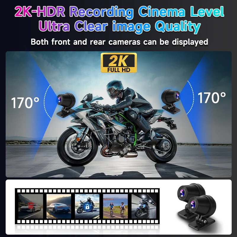 Srnubi-دراجات نارية محمولة سيارة لاسلكية ، مشغل ذكي أندرويد أتوماتيكي 2K ، نظام تحديد المواقع والملاحة ، TPMS ، WIFI ، IP67 ، DVR ، نفسجي"