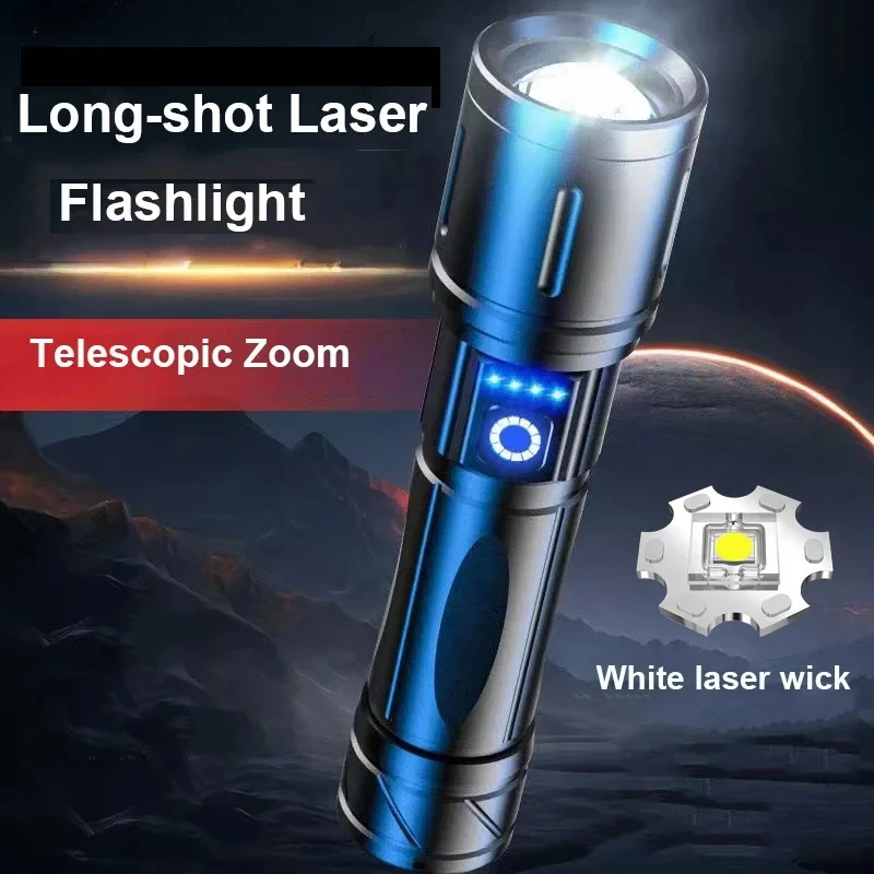 

High Power Led Flashlights White Laser Rechargeable Flashlight Telescopic Aluminum Lantern With Battery Display Long Shot Torch