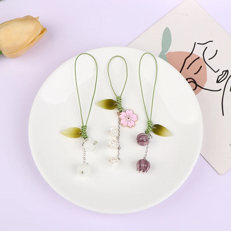 Handgemachter kreativer Tulpenblumen-Schlüsselanhänger, personalisierter Handy-Handschlaufe, Lanyard, Handyhülle, Charms, Schlüsselanhänger
