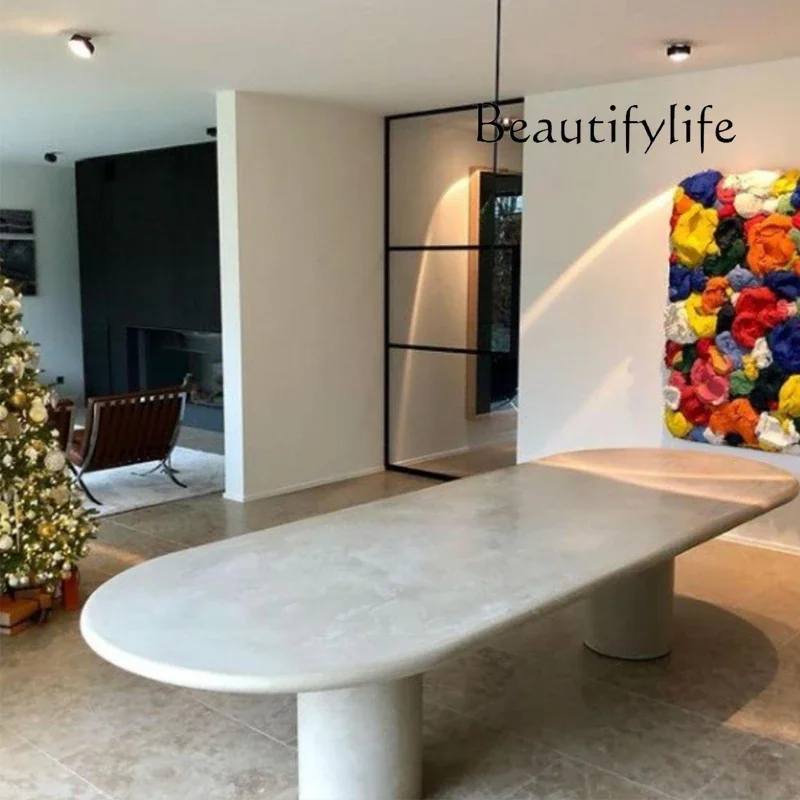 

C40 Natural Long Table Oval Travertine Custom Design High-end Wabi Sand Wind Marble Dining Table Custom