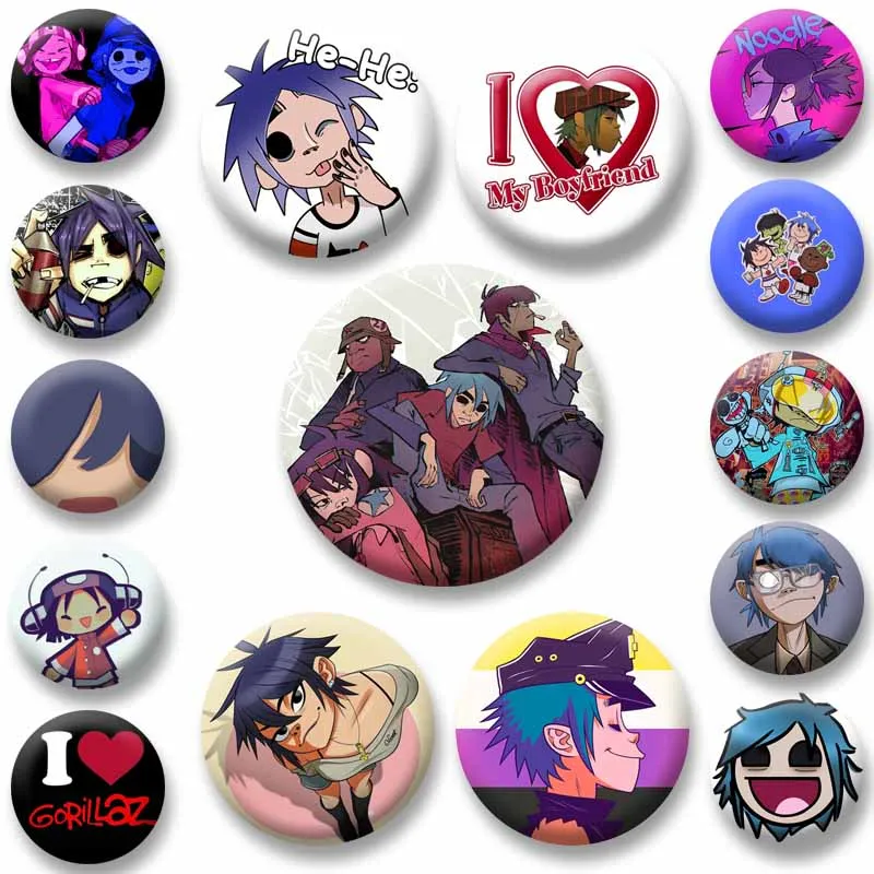 Funny Virtual Band Gorillaz Brooch Stylish Ornament Lapel Pins Exquisite Round Cartoon Badge Bag Jacket Accessories Jewelry Gift