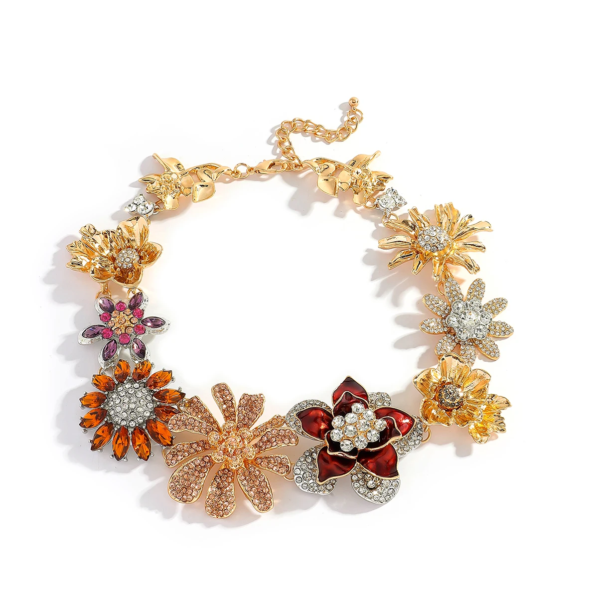 

Exquisite and Luxurious Bling Crystal Flower Necklace Indian Style Wedding Bride Jewelry Summer Vacation Banquet Accessories