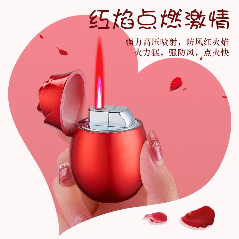 

2026 rose shape romantic gift small gift igniter high value red flame lighter Gas lighter