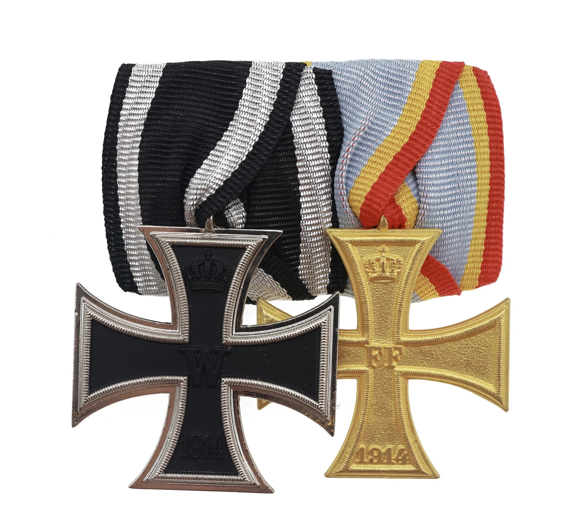 

WWI German Medal Bar 1914 2nd Class Iron Cross & Mecklenburg Second Class Cross Reproduction