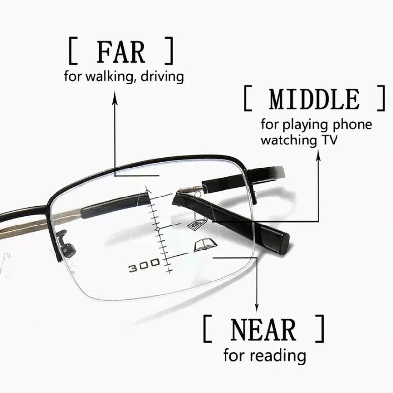 Photochromic Multifocal Reading Glasses Memory Titanium Frame Anti Blue Light Glasses For Women Men